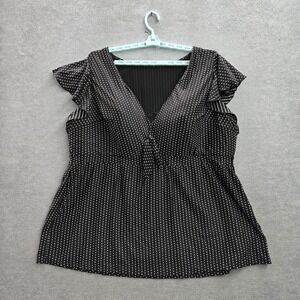 Cacique Women Swimwear 32 Black Nylon Polyester Polka Dot Short Sleeve‎